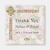 Aimant Merci Mariage fleuri à bijoux d'or (Devant)