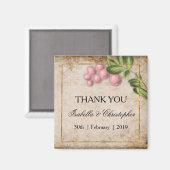Aimant Merci Mariage vintage de baies roses (Recto/Verso)