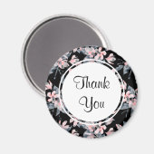 Aimant Merci Motif rose et gris en aquarelle (Recto/Verso)