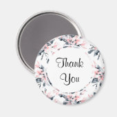 Aimant Merci Motif rose et gris en aquarelle (Recto/Verso)