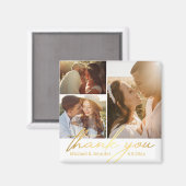 Aimant merci or calligraphie mariage 3 photo collage (Recto/Verso)