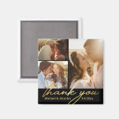 Aimant merci or calligraphie mariage 3 photos noir (Recto/Verso)