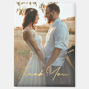Aimant merci, photo de mariage à l'écriture dorée