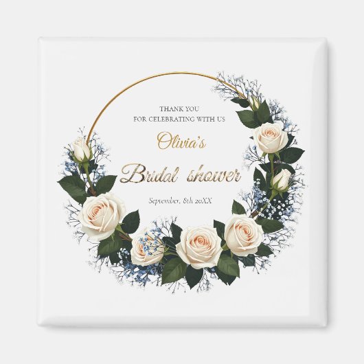 Aimant Merci Roses Blanches & Baby's Breath Bleu (Devant)