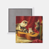 Aimant Mère Chat et chatons Jouer avec la guitare (Recto/Verso)