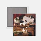 Aimant Mère Chat et chatons sur table (Recto/Verso)