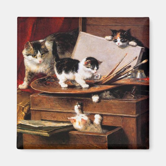 Aimant Mère Chat et chatons sur table (Devant)