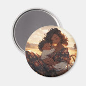 Aimant Mère d'Anime dans la prairie matinale (Recto/Verso)