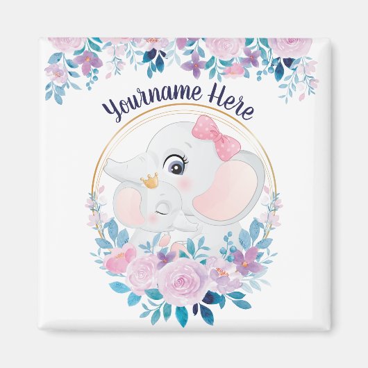 Aimant Mère et bébé Eléphant rose Fleur Flush Wreath (Devant)