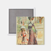 Aimant Mère et fille sur une promenade (litho couleur) (Recto/Verso)