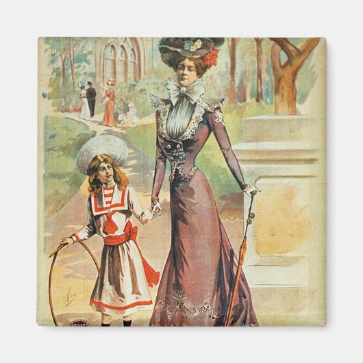 Aimant Mère et fille sur une promenade (litho couleur) (Devant)