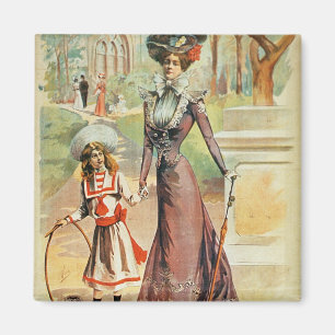 Aimant Mère et fille sur une promenade (litho de couleur