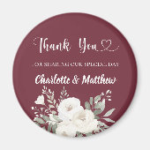 Aimant Merlot burgundy white florals thank you wedding (Devant)