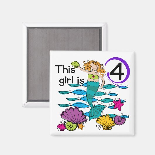 Aimant Mermaid 4th Birthday Tshirts and Gifts (Recto/Verso)