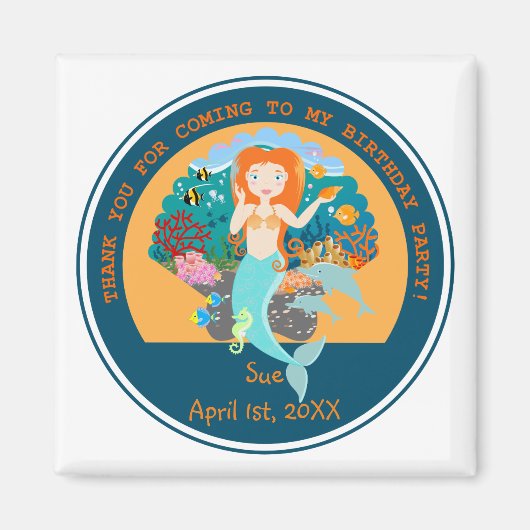 Aimant Mermaid  and dolphins under the sea birthday party (Devant)