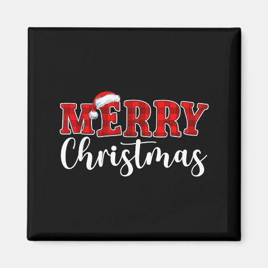 Aimant Merry Christmas Buffalo Plaid Red Santa Hat Xmas P (Devant)