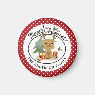 Aimant Merry Christmas Cute Reindeer Personalized