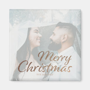 Aimant Merry Christmas Faux Gold Custom Photo & Name