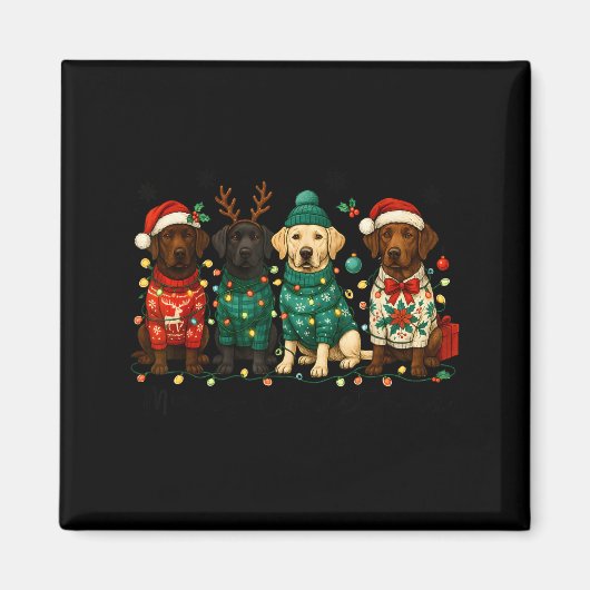 Aimant Merry Christmas Labrador Dog Retro Xmas Puppy Men  (Devant)