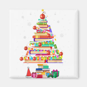 Aimant Merry christmas library tree cute book lover libra
