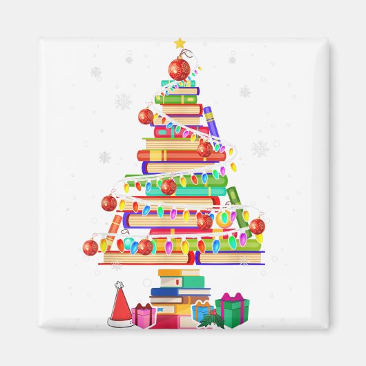 Aimant Merry christmas library tree cute book lover libra (Devant)