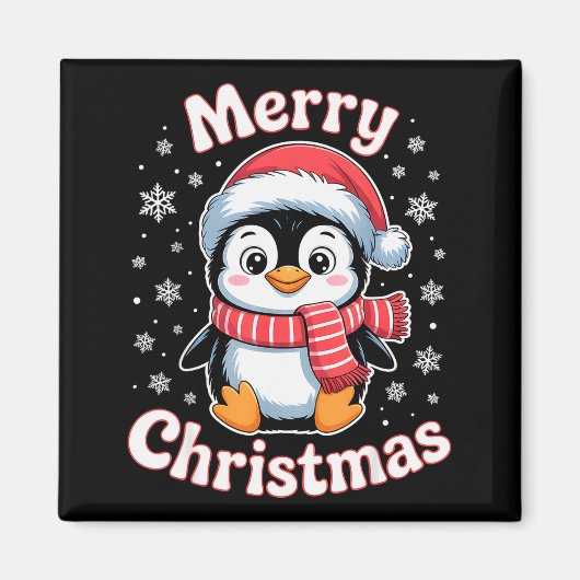 Aimant Merry Christmas Penguin Cute Santa Hat Snowflake H (Devant)