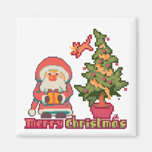 Aimant Merry Christmas Pixelart, Pixel Art (Devant)