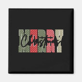Aimant Merry Christmas Red Green Plaid Checkered Xmas Gir (Devant)