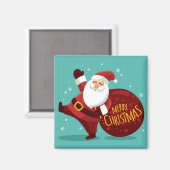 Aimant Merry Christmas: Santa Claus Holding Sack of Gifts (Recto/Verso)