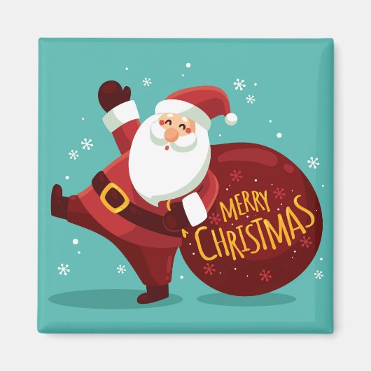 Aimant Merry Christmas: Santa Claus Holding Sack of Gifts (Devant)