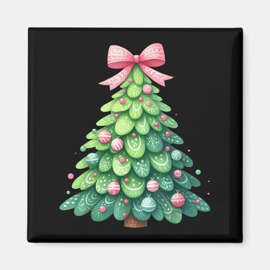 Aimant Merry Christmas Tree With Coquette Bow Xmas Holida (Devant)
