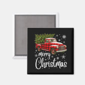 Aimant Merry Christmas Truck Buffalo Plaid Xmas Tree Men  (Recto/Verso)
