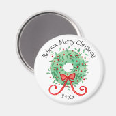 Aimant Merry Christmas Wreath Ajouter nom et année (Recto/Verso)