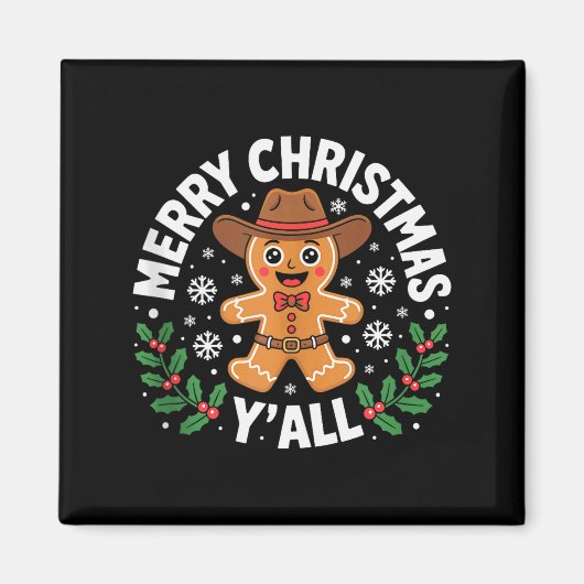 Aimant Merry Christmas Yall Gingerbread Cowboy Howdy West (Devant)