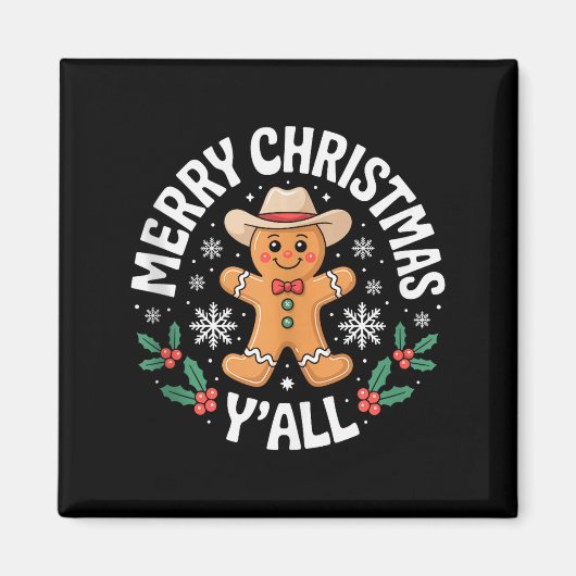 Aimant Merry Christmas Yall Gingerbread Cowboy Howdy West (Devant)