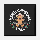 Aimant Merry Christmas Yall Gingerbread Cowboy Howdy West (Devant)