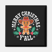 Aimant Merry Christmas Yall Gingerbread Cowboy Howdy West (Devant)