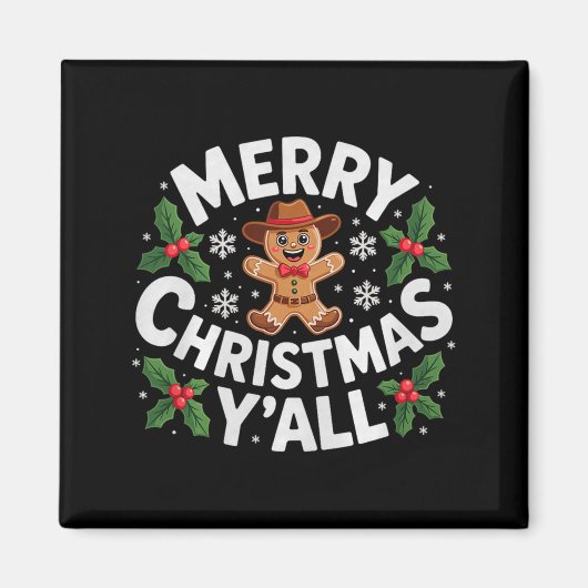 Aimant Merry Christmas Yall Gingerbread Cowboy Howdy West (Devant)