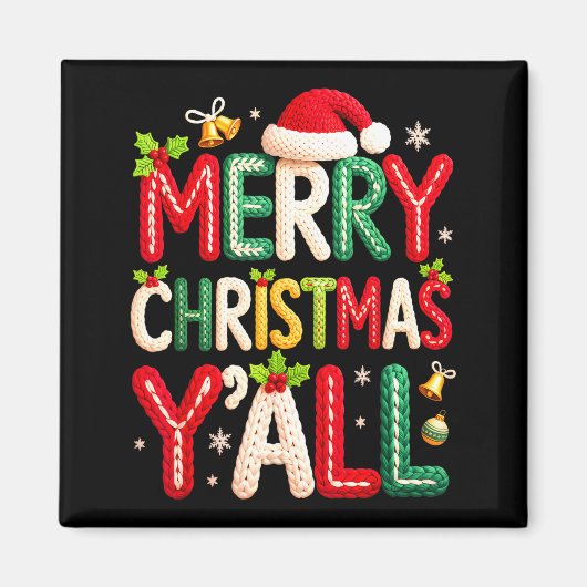 Aimant Merry Christmas Y'all Santa Crochet Knitting Quilt (Devant)