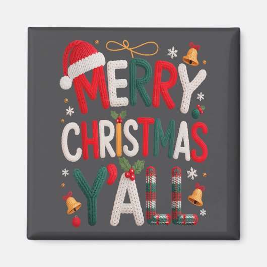 Aimant Merry Christmas Y'all Santa Hat Crochet Knitting Q (Devant)