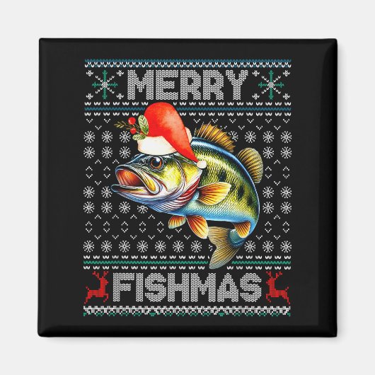 Aimant Merry Fishmas Christmas Holiday Santa Fishing Xmas (Devant)