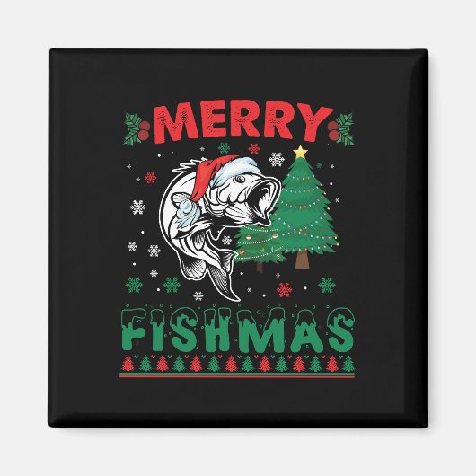 Aimant Merry Fishmas Pêche Papa Pêcheur Pêcheur Noël (Devant)