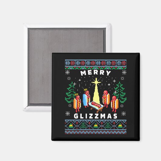 Aimant Merry Glizzmas Funny Ugly Christmas Sweater Glizzy (Recto/Verso)