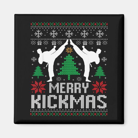 Aimant Merry Kickmas Karate Jiu Jitsu Ugly Christmas Xmas (Devant)