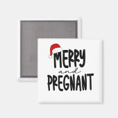 Aimant Merry & Pregnant Pregnancy Announcement Santa Hat (Recto/Verso)