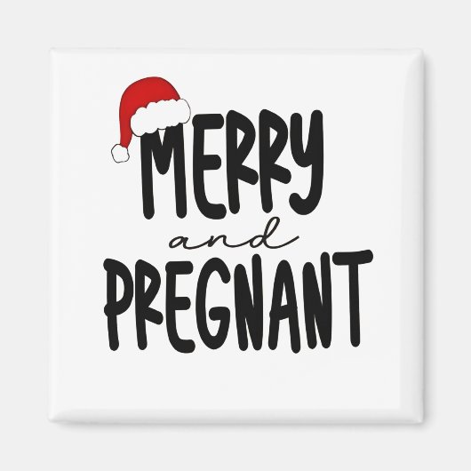 Aimant Merry & Pregnant Pregnancy Announcement Santa Hat (Devant)