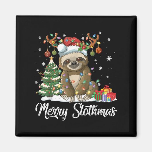 Aimant Merry Slothmas Funny Sloth Christmas Tree Lights X (Devant)