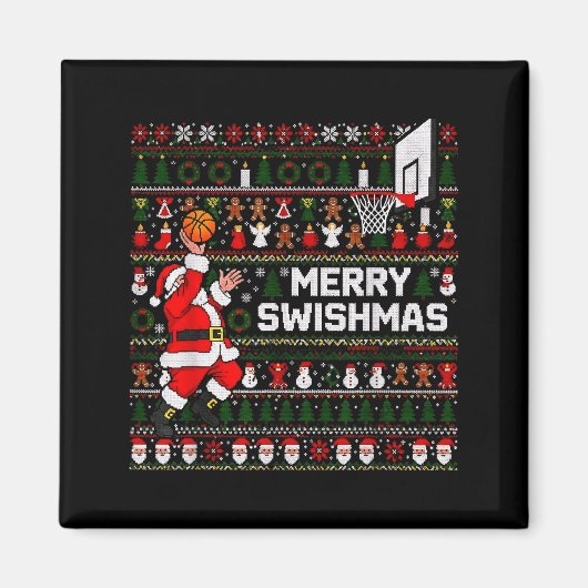 Aimant Merry Swishmas Santa Basketball Ugly Sweater Style (Devant)