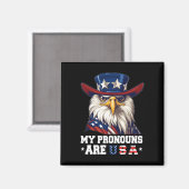 Aimant Mes Pronounes Sont Usa Funny Eagle 4 Juillet Améri (Recto/Verso)