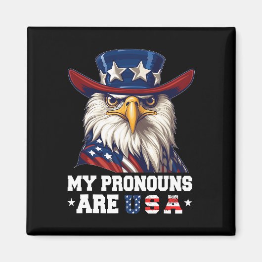Aimant Mes Pronounes Sont Usa Funny Eagle 4 Juillet Améri (Devant)